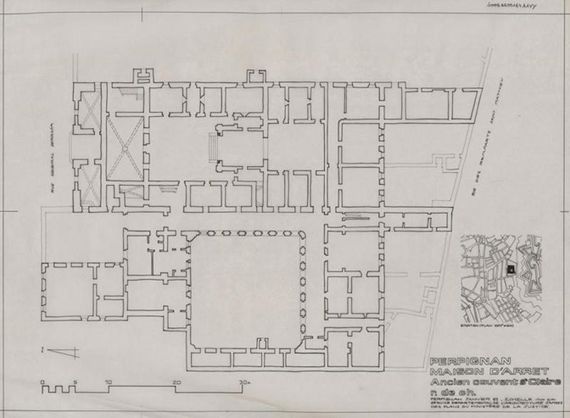 Maison d'arrêt : rez-de-chaussée ; copié à l'agence des Bâtiments de France d'après les plans du Ministère de la Justice.