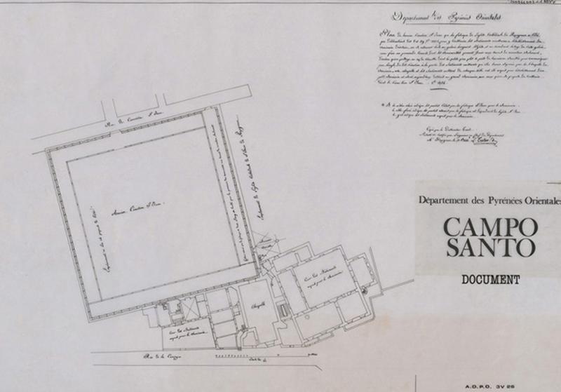 Cloître-cimetière Saint-Jean (appelé Campo Santo) : plan levé en 1824 par la fabrique et réédité à l'agence des Bâtiments de France d'après le document original conservé aux Archives départementales (3V26).