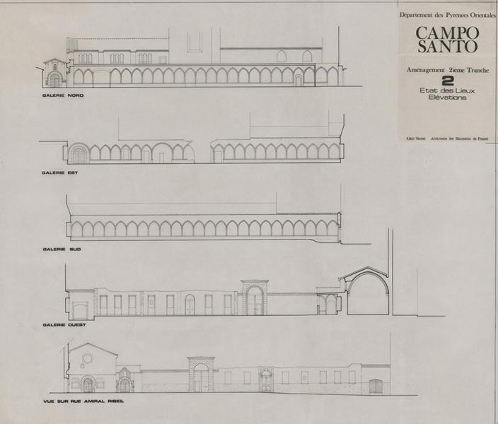 Cloître-cimetière Saint-Jean (appelé Campo Santo) : état des lieux, élévations, galeries.