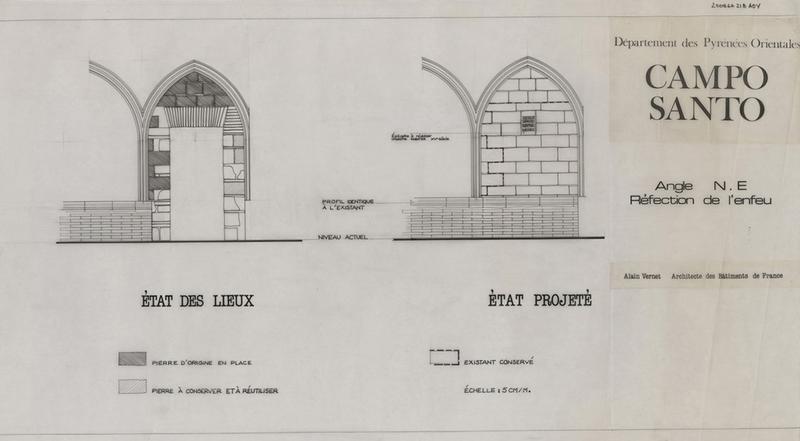 Cloître-cimetière Saint-Jean (appelé Campo Santo) : réfection de l'enfeu, état des lieux, angle nord-est.