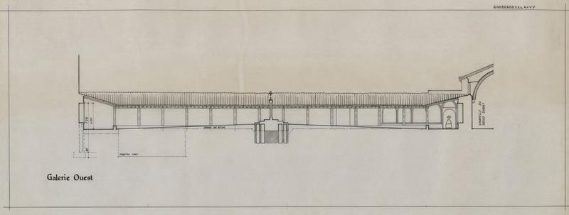 Cloître-cimetière Saint-Jean (appelé Campo Santo) : reconstitution galerie ouest, élévation.