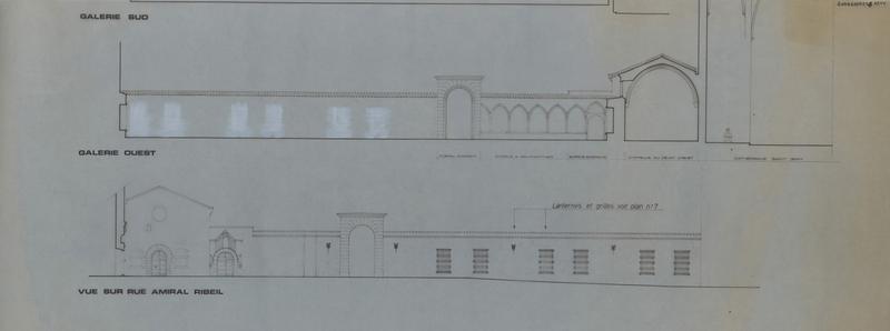 Cloître-cimetière Saint-Jean (appelé Campo Santo) : galeries sud et ouest, élévations vues de la rue Amiral Ribeil.