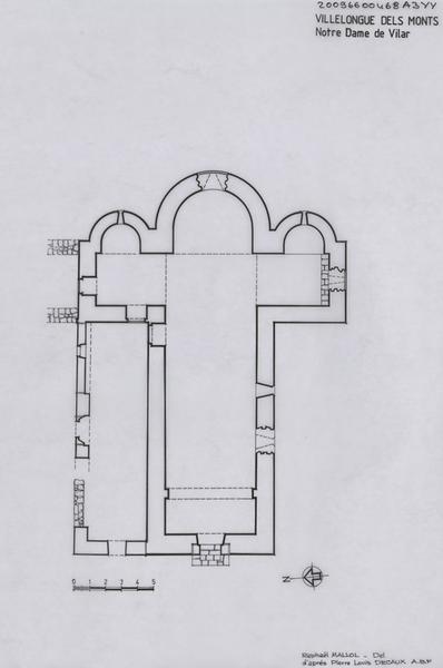 Prieuré de Santa Maria del Vilar : plan schématique relevé d'après Pierre-Louis Decaux, ABF.