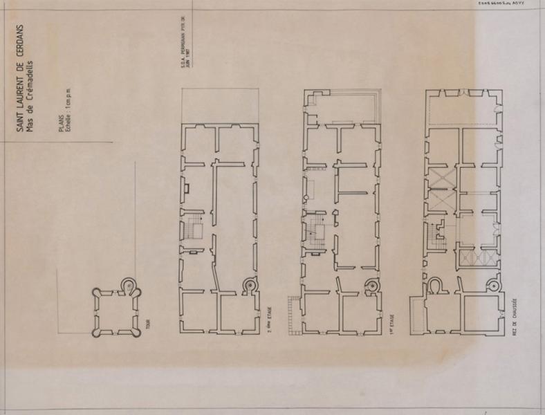 Plan niveaux rez-de-chaussée au deuxième étage ; tour : plan général.