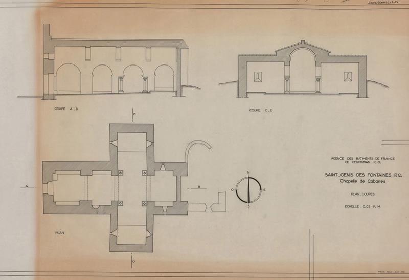 Plan général, coupes AB et CD.