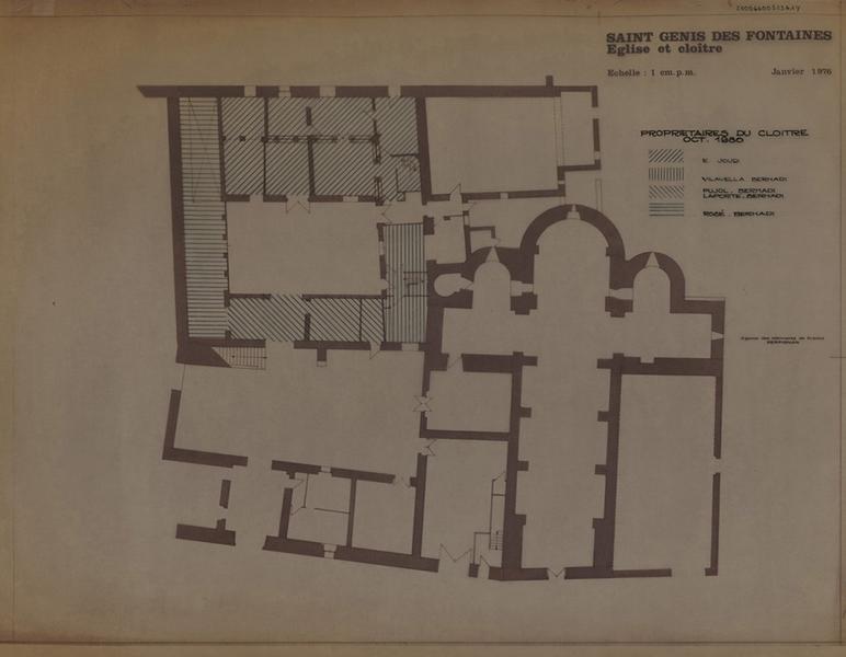 Localisation des parties du cloître possédées par des propriétaires privés.