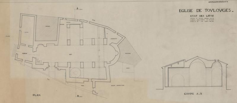 Plan général, état des lieux d'après le relevé dressé par M. Loansi, architecte 1957.