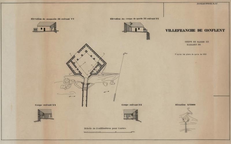 Plans du réduit situé au pont Saint-Pierre et corps de garde 55 dressés d'après ceux du Génie de 1832.