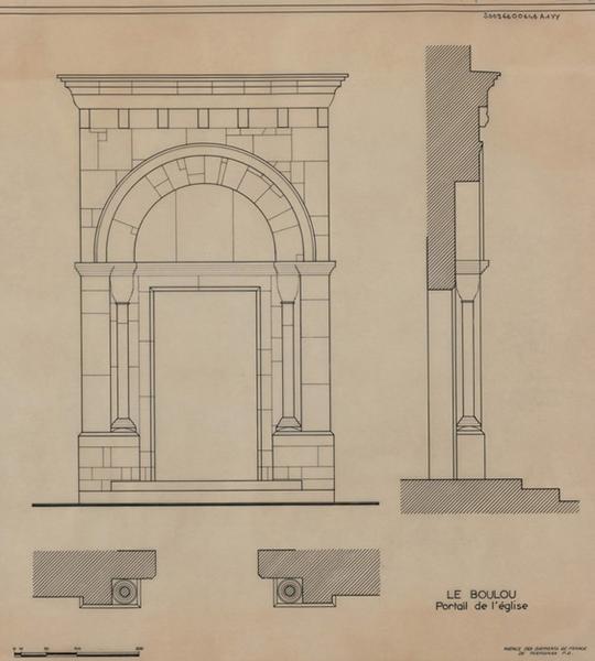 Portail : élévation, coupe, plan du sol.