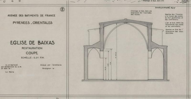 Coupe transversale ; restauration suite à effondrement partiel de la voûte.