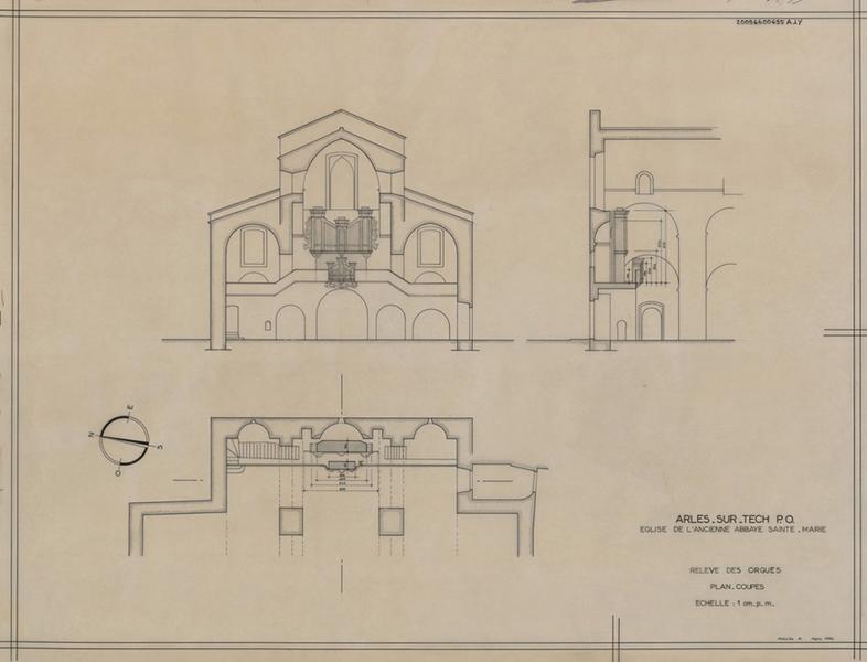 Orgues : plan, coupes. - © SDAP Pyrénées-Orientales