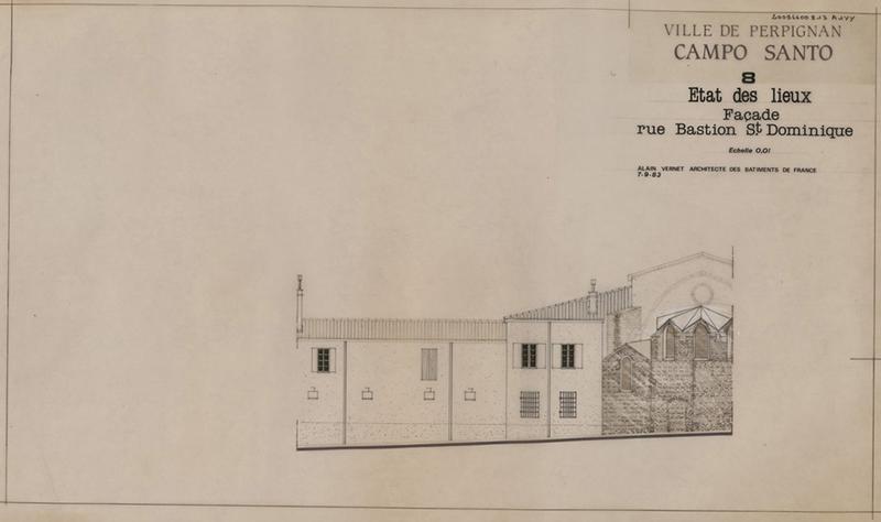 Cloître-cimetière Saint-Jean (appelé Campo Santo) ; état des lieux : élévation façade rue Bastion Saint-Dominique.