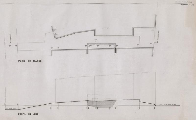 Abords de l'église : plan de masse, profil long.