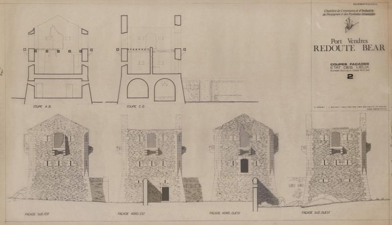 Etat des lieux : coupes AB et CD, élévations des quatre façades.