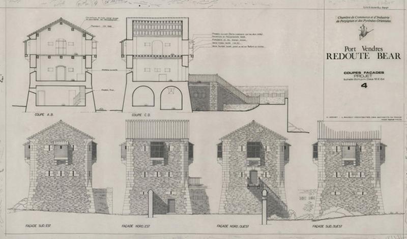 Projet : coupes AB et CD, élévations des quatre façades avec légende des futurs aménagements.