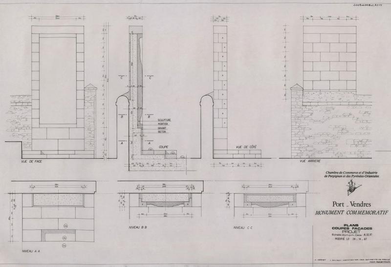 Monument commémoratif : plans, coupes et façade cotées.