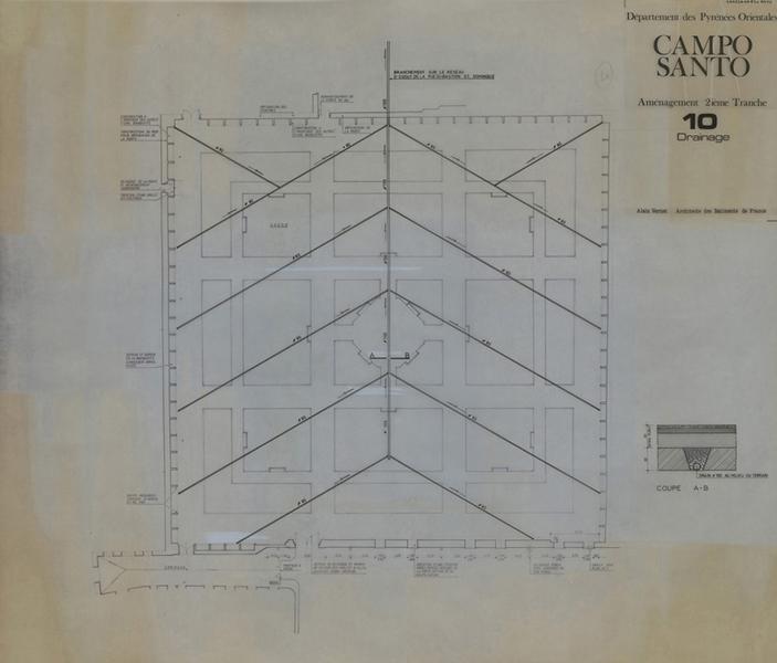 Cloître-cimetière Saint-Jean (appelé Campo Santo) : Aménagement 2ème tranche ; drainage, plan général cotés et indications sur travaux à réaliser.