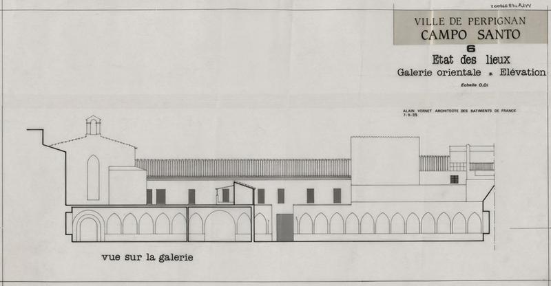 Cloître-cimetière Saint-Jean (appelé Campo Santo) : état des lieux ; élévation galerie orientale.