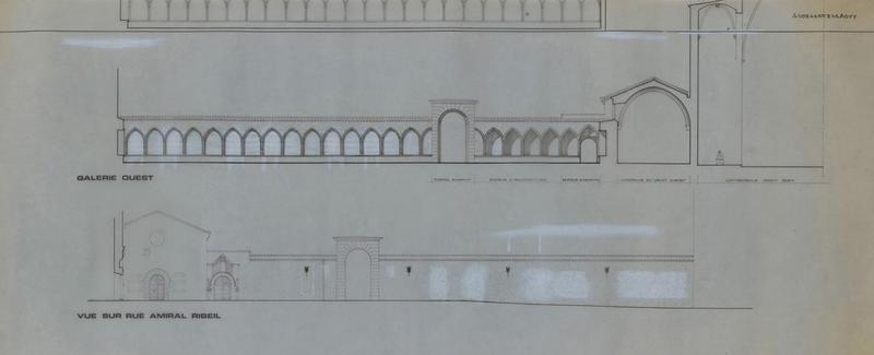 Cloître-cimetière Saint-Jean (appelé Campo Santo) : élévations galerie ouest et vue sur rue Amiral Ribeil.