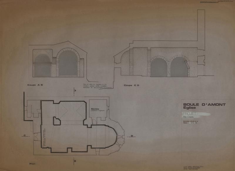 Projet : plan général ; coupes transversale AB et longitudinale CD.