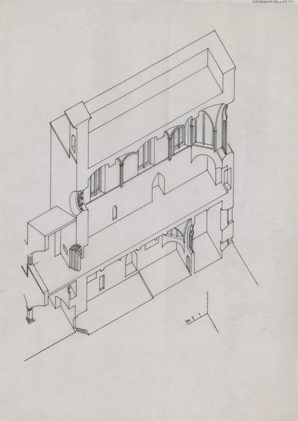 Palais des Rois de Majorque ; chapelle : coupe axonométrique.