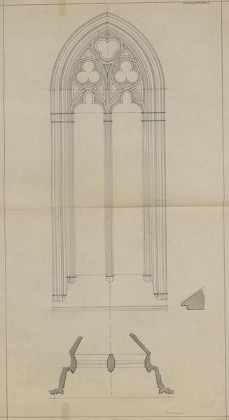 Palais des Rois de Majorque ; chapelle haute ; baies : élévation et plan au sol.