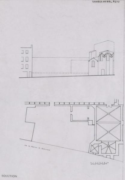 Chapelle de la Funéraria : plan général et coupe.