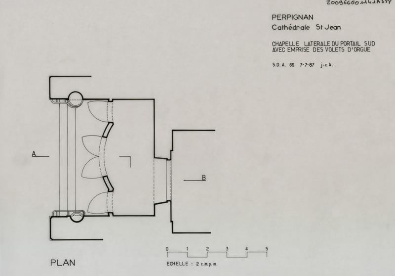 chapelle latérale du portail sud avec emprise des volets d'orgue : plan.