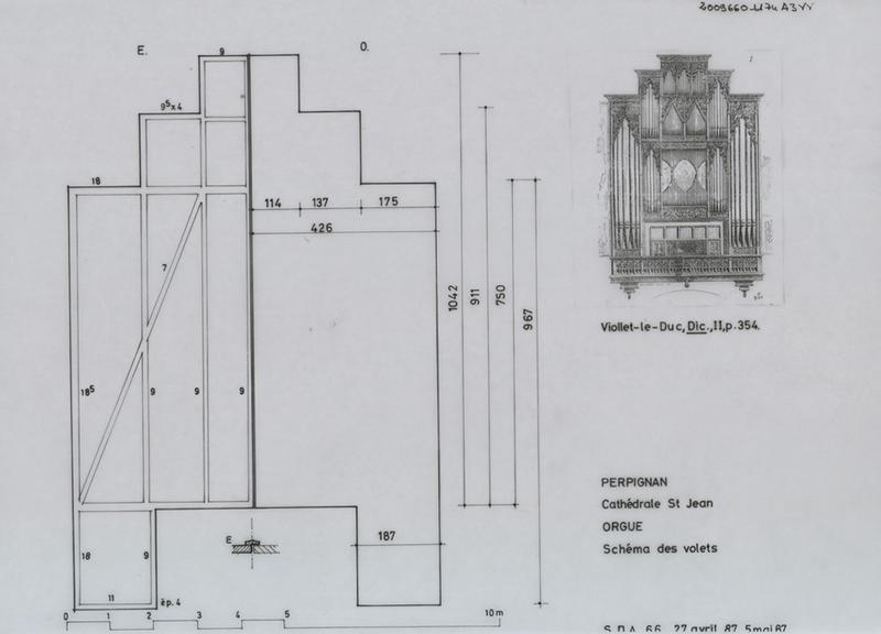 chapelle latérale du portail sud ; volets d'orgue : schéma coté.