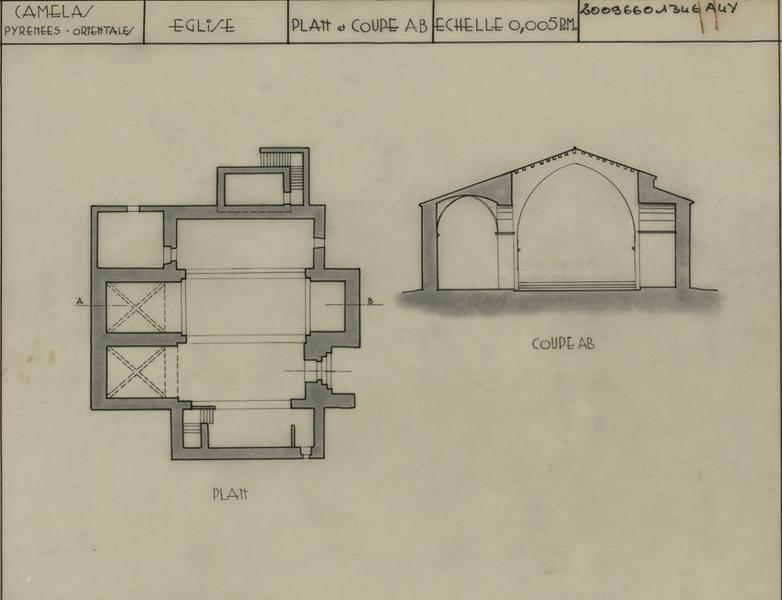 Plan avec repère de la coupe ; coupe transversale AB.