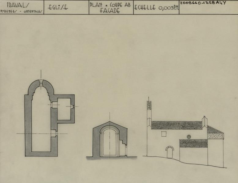 Plan général, coupe transversale et élévation coté ouest.