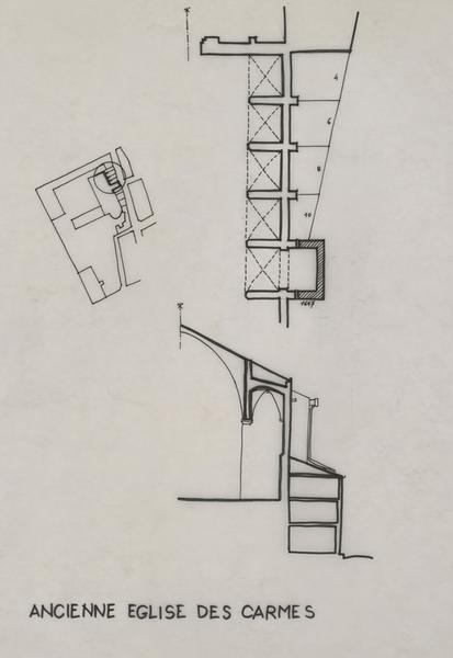 Coupe, plan et plan de situation coté mur goutterot nord.