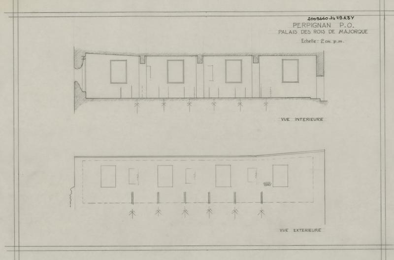 Palais des Rois de Majorque ; bâtiment démoli : vues extérieure et intérieure.