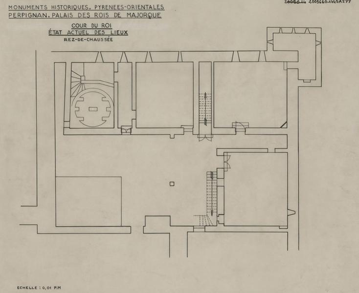 Palais des Rois de Majorque ; cour du Roi ; état des lieux ; rez-de-chaussée : plan.