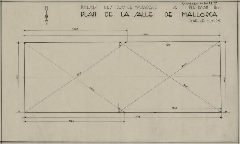 Palais des Rois de Majorque ; Salle de Mallorca : plan coté.