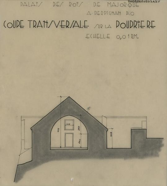 Poudrière : coupe transversale cotée.