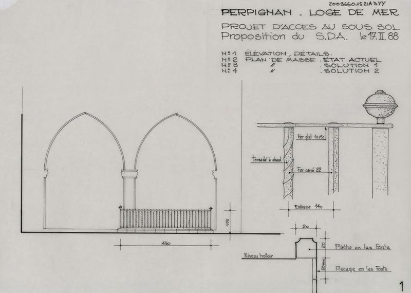 Projet d'accès au sous-sol : élévation, détails.