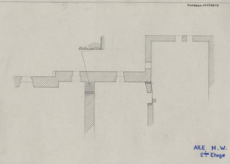 Palais des Rois de Majorque ; aile nord-Ouest : plan et détail élévation niveau du plancher.