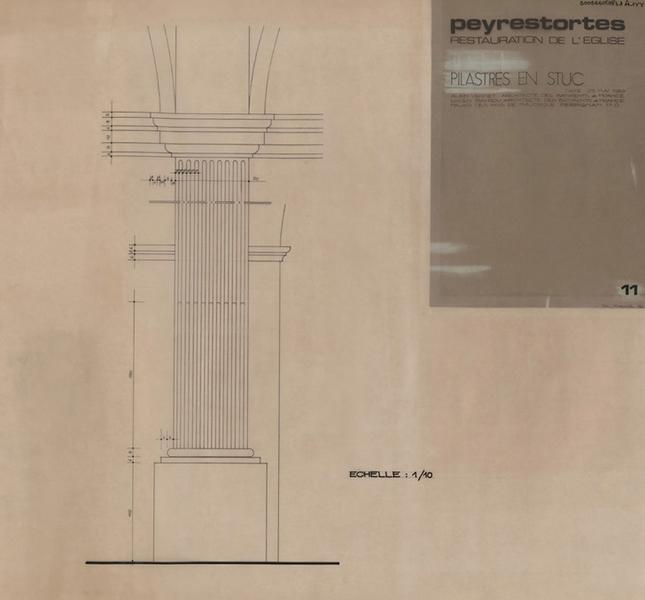 Restauration : élévation cotée d'un pilastre en stuc.