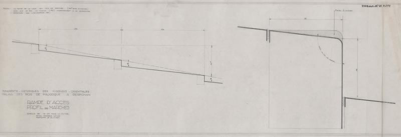 Rampe d'accès : profil des marches éch. 1/10 ; détail éch. 1/1.