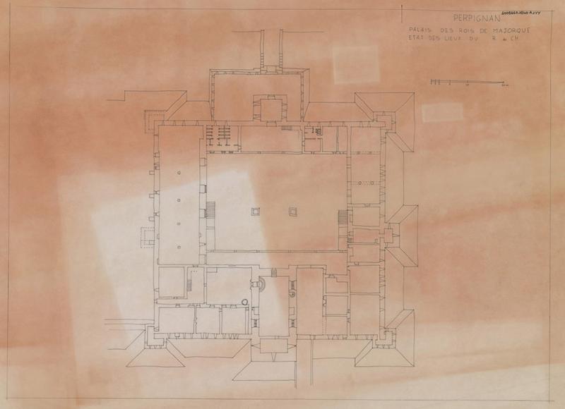 Palais des Rois de Majorque ; état des lieux du rez-de-chaussée : plan général.