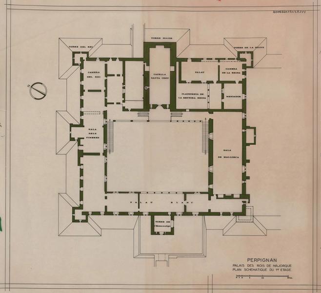 Palais des Rois de Majorque ; 1er étage : plan schématique.