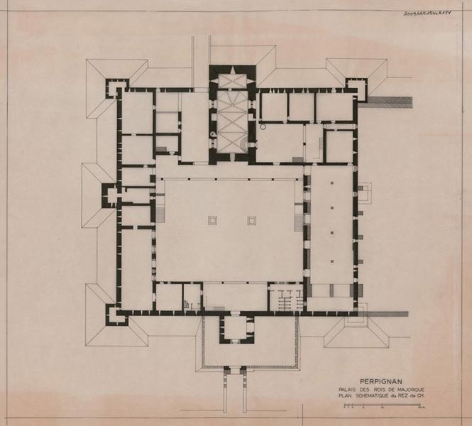 Palais des Rois de Majorque ; rez-de-chaussée : plan schématique.