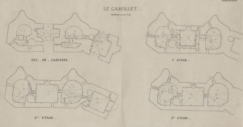 Plans cotés du rez-de-chaussée, du 1er au 3ème étages.