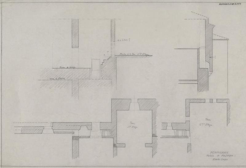 Palais des Rois de Majorque ; aile Nord ; tour médiane : coupe sur chemin de ronde.