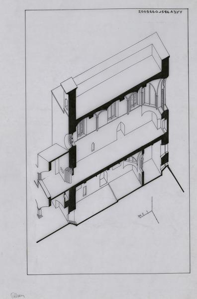 Palais des Rois de Majorque ; chapelles : coupe axonométrique.