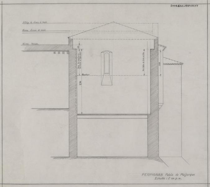 Palais des Rois de Majorque ; aile Nord : coupe transversale.