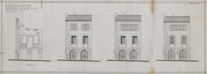 Façade sur rue ; état existant en 1962 ; proposition de restauration : élévation.