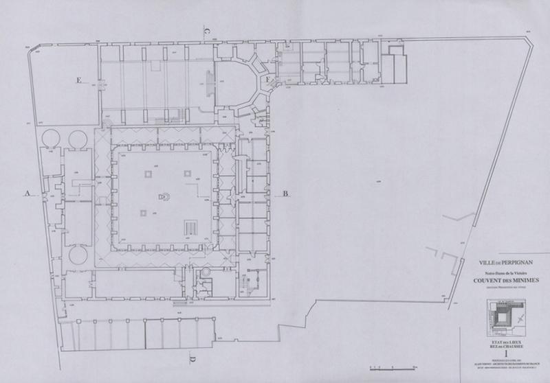 Chapelle Notre-Dame de La Victoire ; état des lieux : plan d'ensemble du du rez-de-chaussée avec cotes altimétriques.