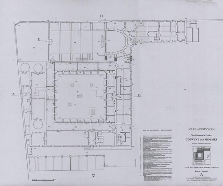 Chapelle Notre-Dame de La Victoire ; principes généraux d'intervention : plan d'ensemble avec cotes altimétriques du rez-de-chaussée avec localisations numérotées